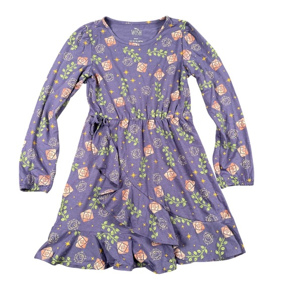 Disney Wish Other - Disney Wish Girls Purple Floral Star Ruffle Faux Wrap Dress Large Long Sleeve